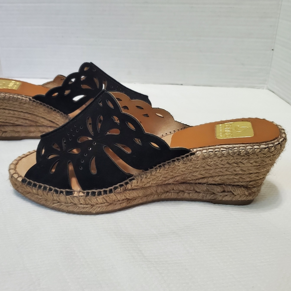 Kanna Black Leather Cutout Wedge Sandal EU 40 - Picture 3 of 10